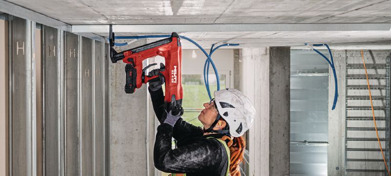 BX 4-IF-22 akumuliatorinis betono vinimis (IF papildymas) „Nuron“ akumuliatorinė belaidė viniakalė, skirta gipskartonio takelio ir lengvų medžiagų tvirtinimui prie betono, plieno ir mūro Aplikacijos 1